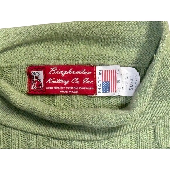 VTG Binghamton Knitting Co Mock Neck Sweater Size Small Green Made In USA - Picture 2 of 3
